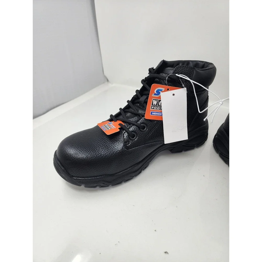 S Sport by Skechers Mens Elton Steel Toe Work Boots Black Faux Leather Size 9.5